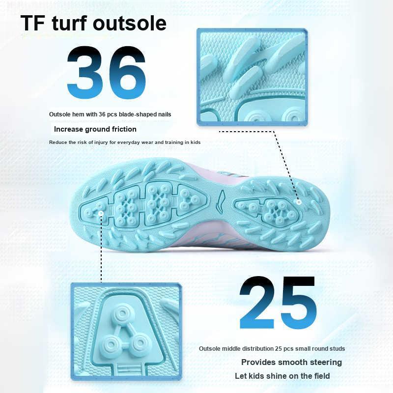 Li Ning удобные повседневные нескользящие амортизирующие низкие детские футбольные бутсы детские футбольные бутсы синие белые YKGU010-1