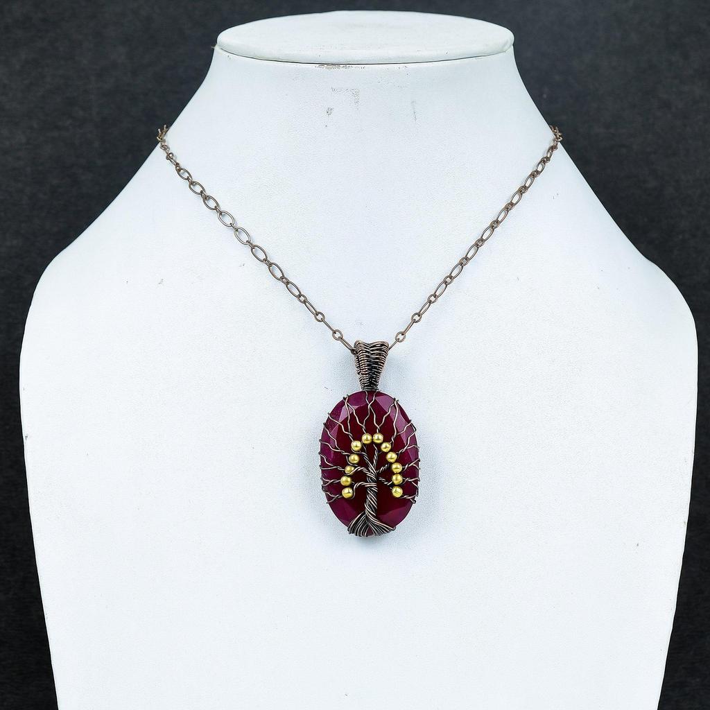 Кулон Древо Жизни с рубином, Ювелирные изделия из драгоценных камней, Кулон ручной работы, обернутый медной проволокой 999 пробы, Ювелирные изделия новейшего дизайна