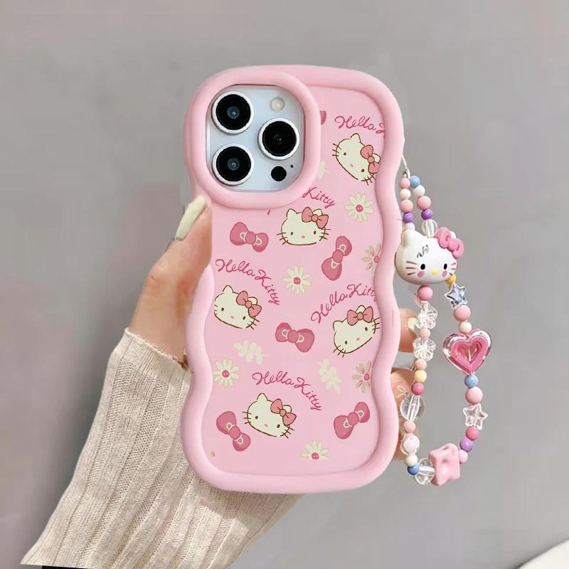 Pink Cute Hello Kitty Cat Chain Casing For OPPO Realme C85 Pro 15 14 Pro C75 C67 C63 C55 C35 C53 C65 C51 C61 5G INS Cartoon Case