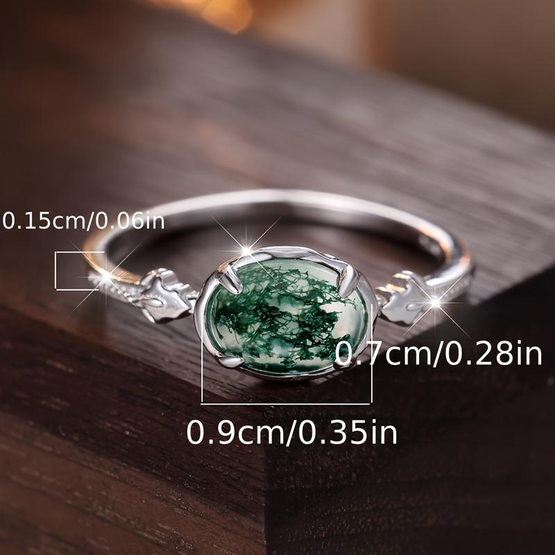 Кольца из стерлингового серебра 925 пробы для женщин, овальное кольцо из зеленого драгоценного камня с моховым агатом, винтажные ювелирные украшения для вечеринок, подарки