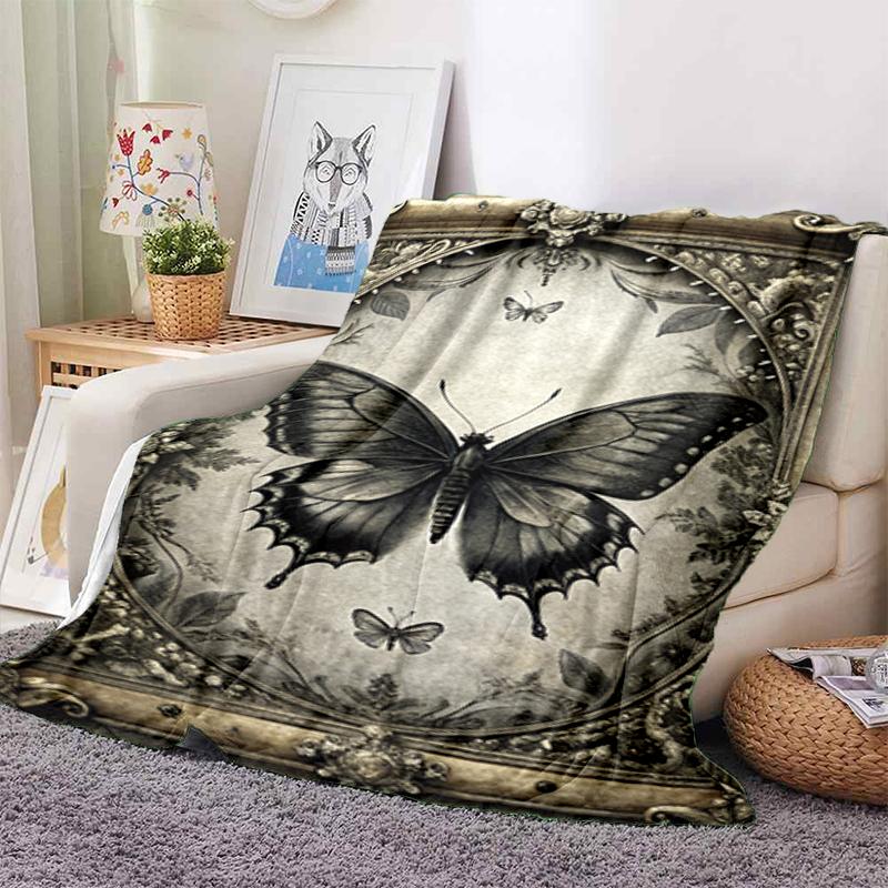 Dark Romance Butterfly Roses Blanket Sofa Blanket Camping Trip Bedroom Outdoor Plush Blanket Digital Printing