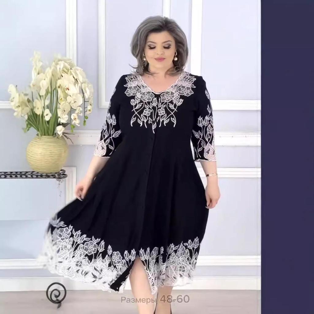 2024 Spring/Summer Elegant Mid-Length Slimming Dress - Light Luxury Over-the-Knee with Simple Print Design for Women