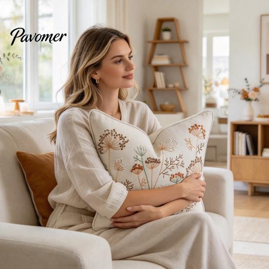 Modern Living Room Decor Embroidered Dandelion Cushion Cover, Farmhouse Throw Pillow Case, Natural Texture Covers Decorative Cover for Sofa