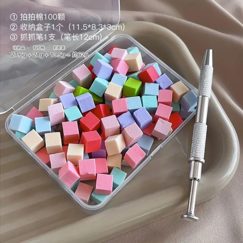 1cm Mini Nail Art Sponge Set With Grabber Pen Gradient Blush Effects