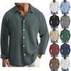 Мужские хлопковые рубашки с длинным рукавом, повседневная текстурированная футболка на пуговицах, свободные топы для отпуска, пляжа, легкие