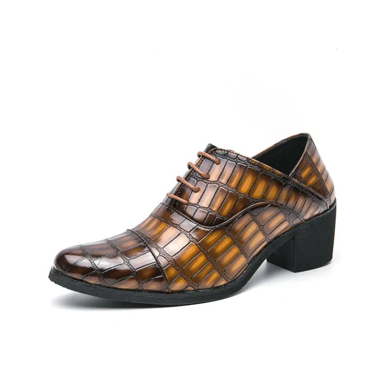 Новые модные черные элегантные мужские туфли большого размера 46 на высоком каблуке с острым носком, роскошные туфли для мужчин Chaussure Hommes