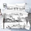 Пододеяльник с изображением природы и пейзажа, размер King/Queen, комплект постельного белья с рисунком китайской тушью, 2/3 предмета из полиэстера, пододеяльник