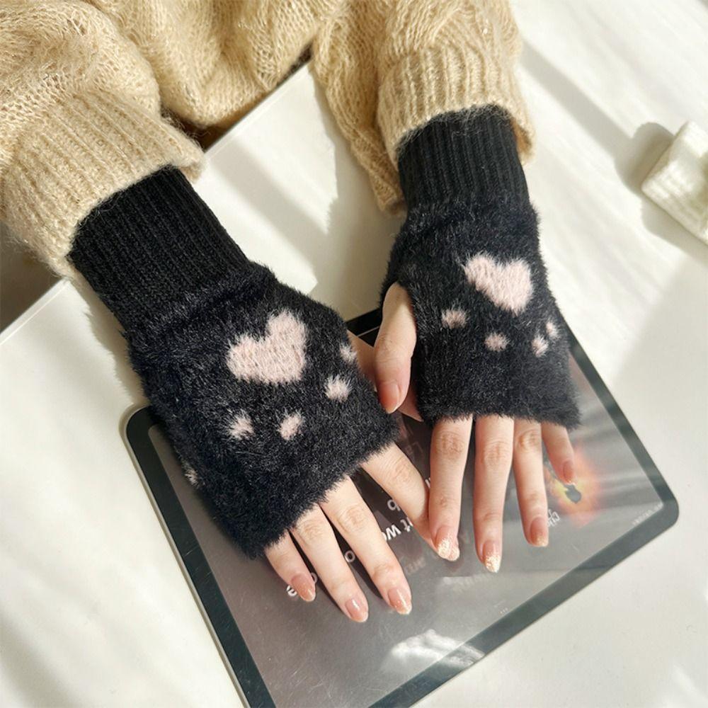 Plush Half Finger Gloves Soft Knitted Gloves Cute Fingerless Gloves Winter