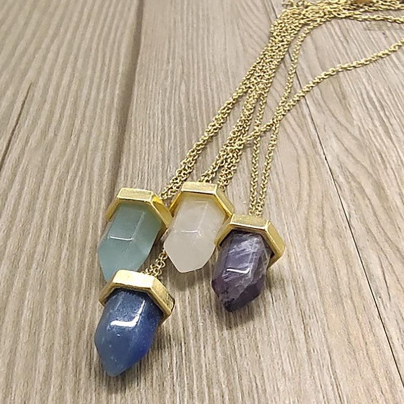 Minimalist Pendant Natural Stone Amethyst Healing Crystal Point Quartz Wire Earring Romantic Jewelry