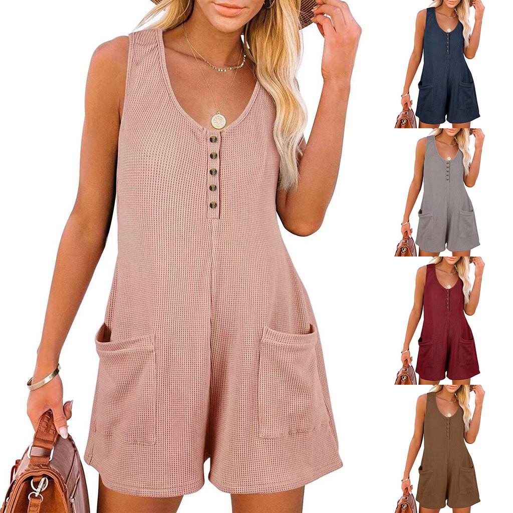 Women's Jumpsuit Casual Fashion Solid Color Jumpsuit Button Pocket Jumpsuit