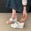 Fashion Spring and Autumn New Style Fashion Slimming Slope Heel Korean Version Bare Toe Flip Flops Cool Slippers Sandals Zapatos Mujer