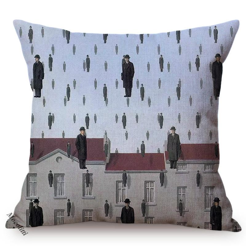 Nordic Surrealism Abstract Oil Painting Art Home Decor Cushion Cover Famous Painter Rene Magritte Works Linen Sofa Pillow Cover