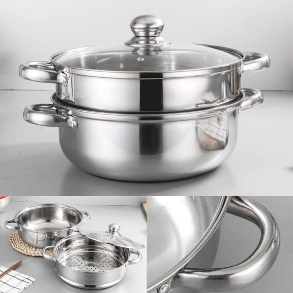 Stainless Steel Vegetable Steamer Pan Set Transparent Double Boilers Steaming Cookware Dumpling