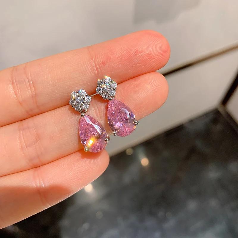 Серьги-гвоздики Huitan Fashion Color CZ для женщин, блестящие, AAA, белые кубические цирконии, серьги-гвоздики, распродажа ювелирных изделий