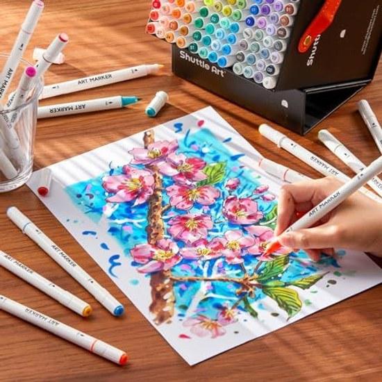 Shuttle Art illustration markers 100 colors marker pen set oil-based blender dual tips waterproof quick-drying fade-resistant carrying case planners