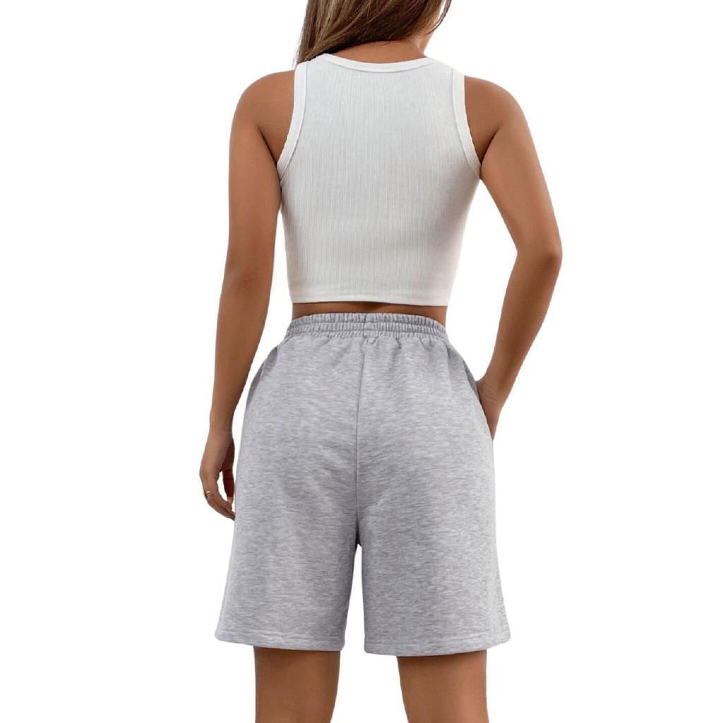 Черно-серые однотонные женские шорты обычного цвета из двух частей