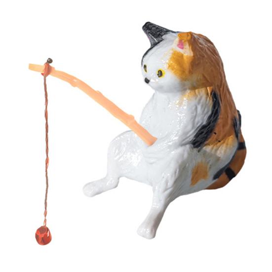 Cat Fishing Figurine Mini Resin Cute Cat Statue Miniature Fish Tank Landscaping Aquarium Decor for Fairy Garden Home Decor