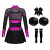 Girls Cheerleading Dance Outfit Halloween Fancy Dress Up Long Sleeve Dress Cheer Leader Uniform Masquerade Cosplay Outfits