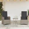 VidaXL Garden Reclining Chairs Set of 2 and Cushions Grey Rattan 365171