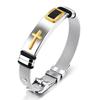 Black Gold Plated Cross Stainless Steel Bracelet for Men, Chain Jewelry Accessory, Punk Bracelets, High Quality