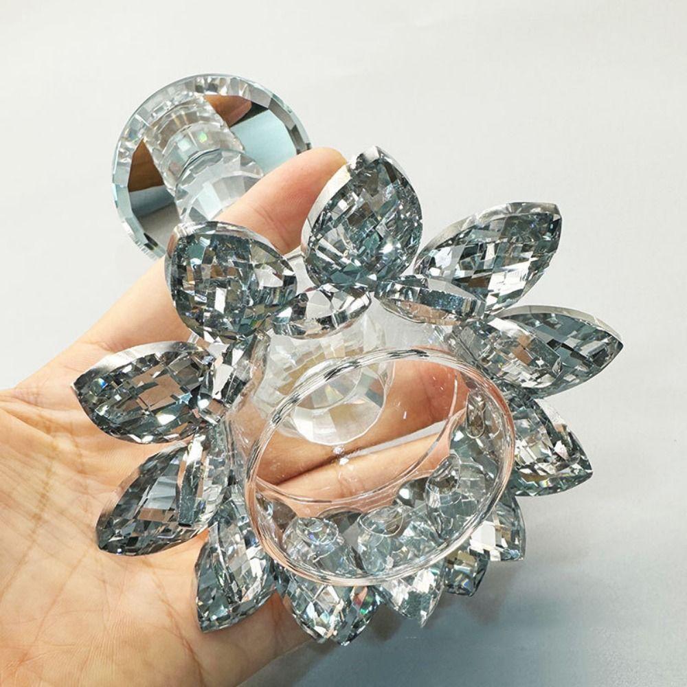 Durable Crystal Lotus Candlestick Elegant Lotus Flower Figurines Glass Candle Stand  Coffee Table