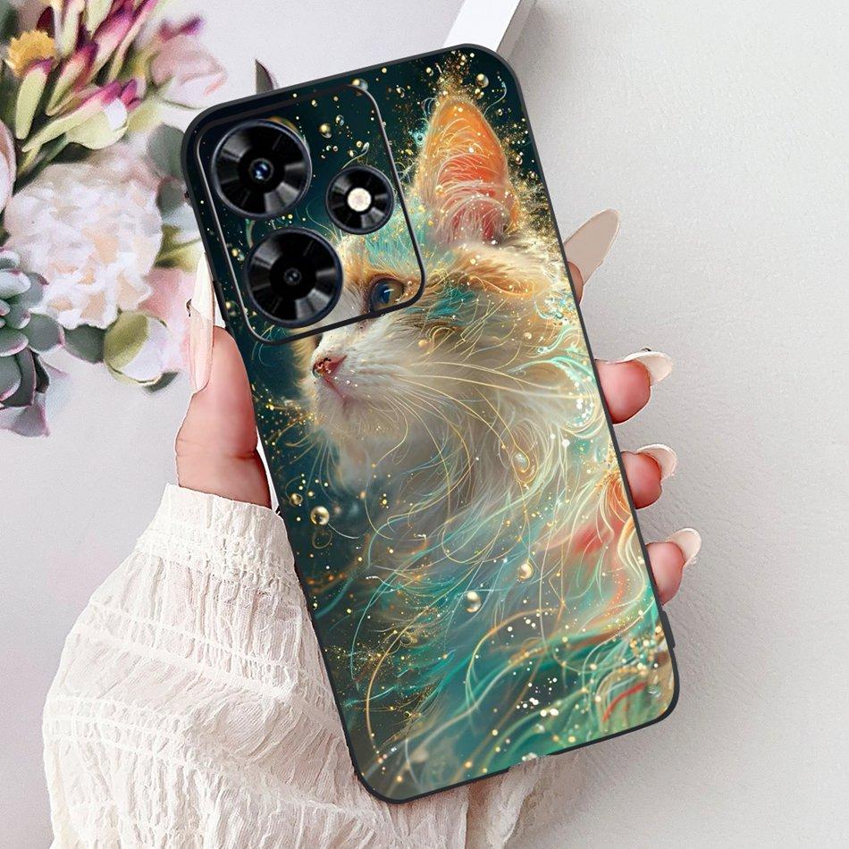Для Infinix Hot 30 Play 30i Hot30 4G Элегантный Цветочный Кот Чехол для Телефона Для Infinix Hot 30 30Play Hot30i Черный Силиконовый Мягкий Чехол