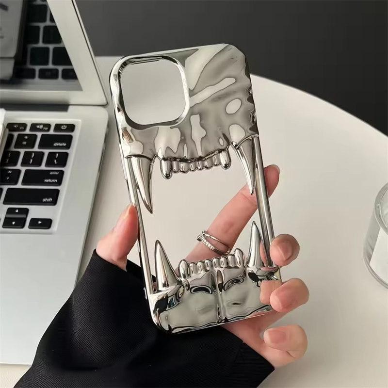 Чехол для телефона с 3D-гальваническим покрытием «Тигровые зубы» для iPhone 16, 15, 14 Plus, 13, 12, 11 Pro Max, роскошный противоударный защитный мягкий чехол