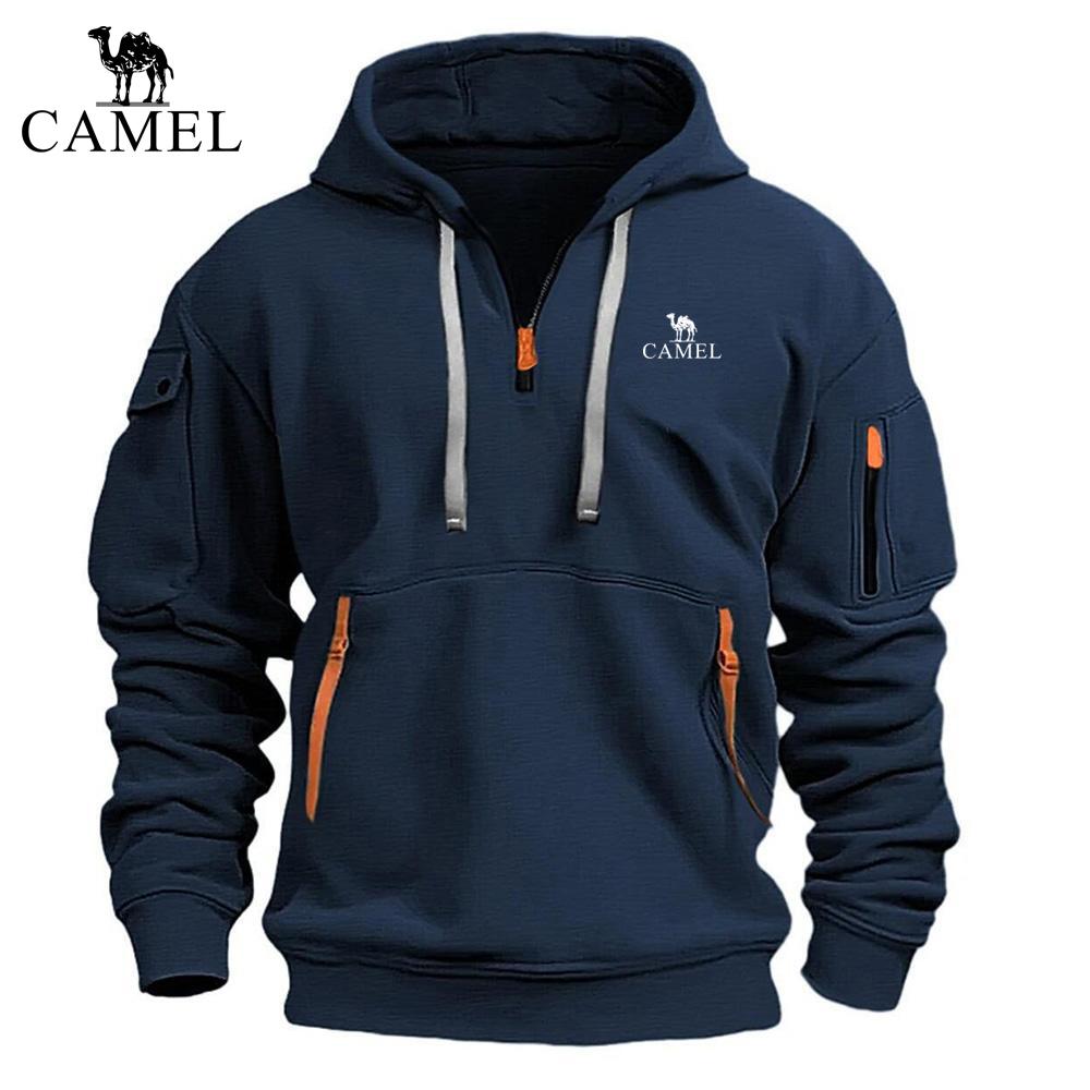 Camel Вышивка Осень Зима Новые мужские толстовки с капюшоном на молнии с карманами Спорт и отдых Уличная одежда Крутая повседневная одежда Толстовки с капюшоном Свитшоты