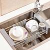 Adjustable Stainless Steel Dish Drainer, Drain Rack Fruit and Vegetable Washing Drainer, Tableware Drain Basket, Kitchen Storage