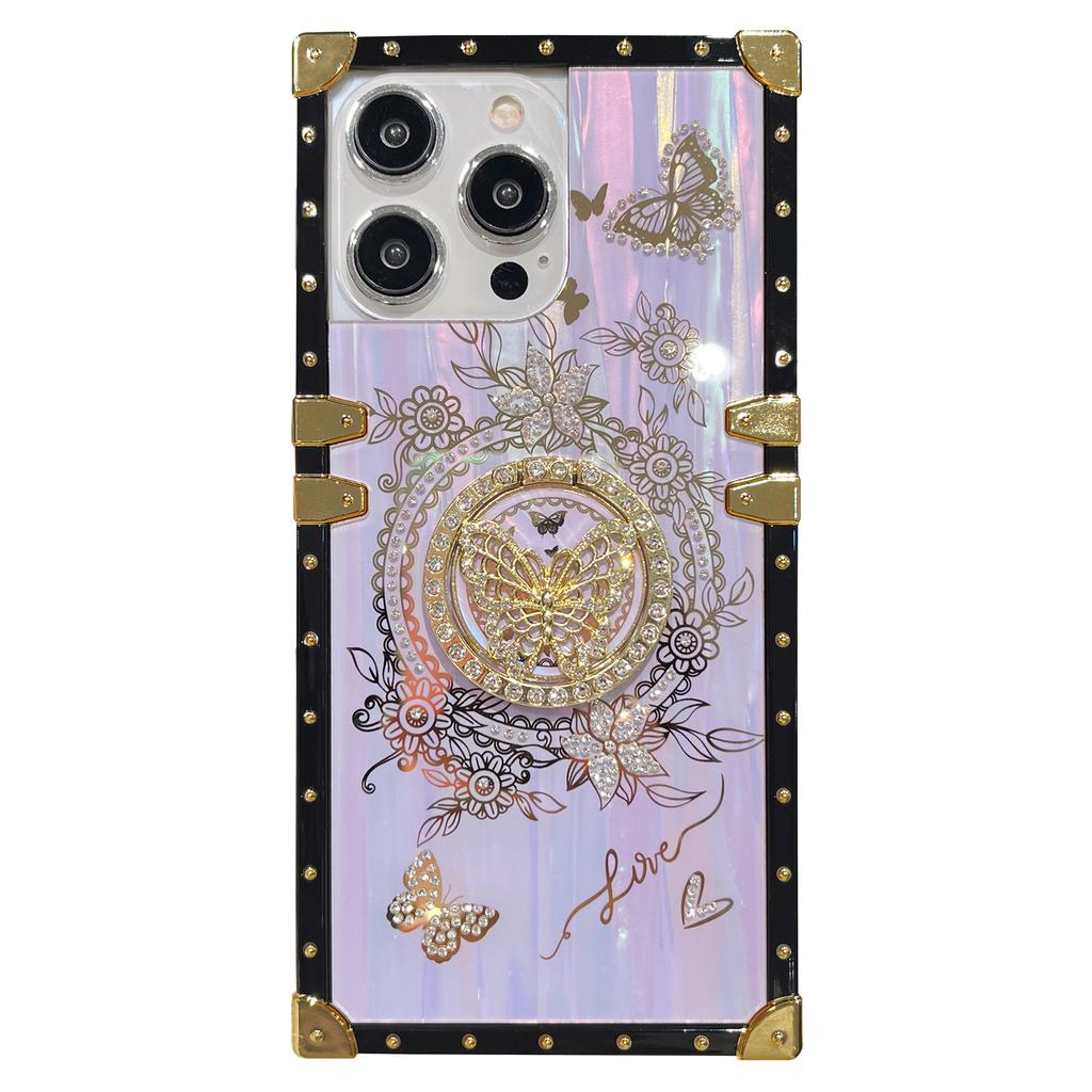 For iPhone 15 Pro Case Electroplated Butterfly Pattern TPU+PC Phone Cover with Kickstand