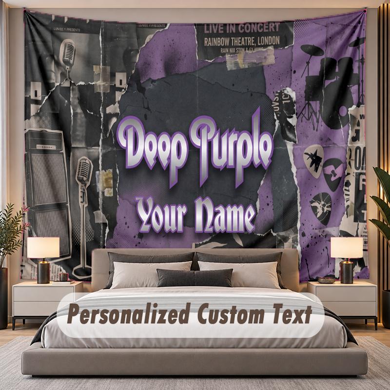 Custom Name Text Tapestry Deep Purple Personalized Polyester Wall Tapestry For Bedroom And Room