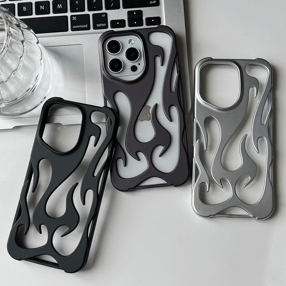 Модный Матовый 3D Полый Чехол-Пламя для iphone 17 Air 16 Pro Max 15 Plus 14 13 12 11 Гальванизированный Мягкий Задний Чехол capa