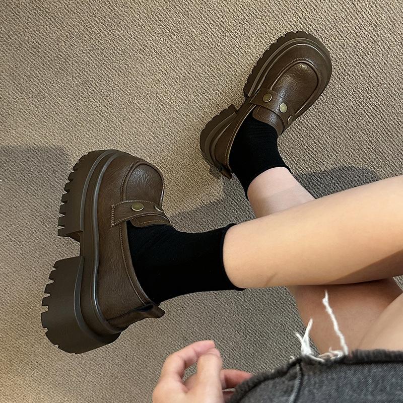 Thick-soled Heightening One-pedal Loafers Children's 2025 Spring New Versatile Leather Women's Shoes British Style Small Leather Shoes