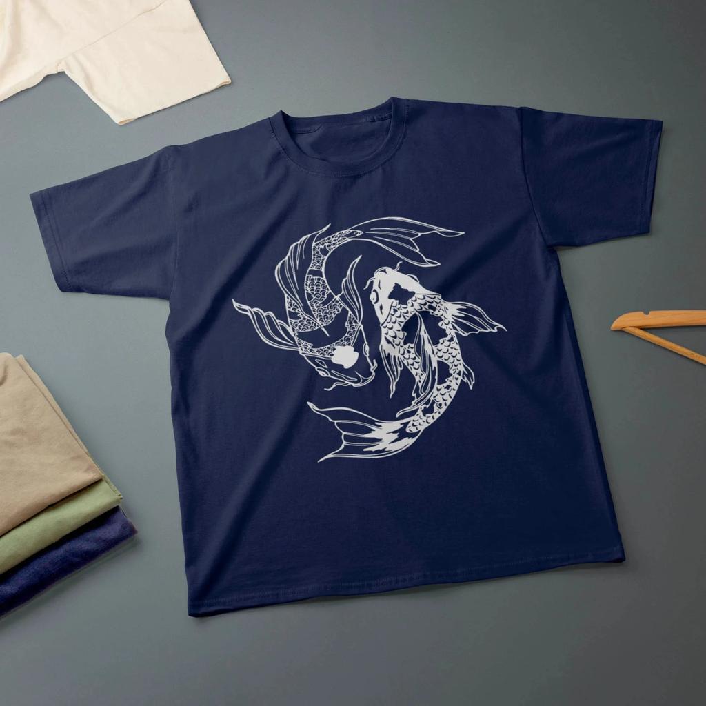 Koi Fish Yin Yang Tshirt Ink Drawing Graphic T Shirts Retro Streetwear Highquality Crewneck Shortsleeved Unisexs Tshirt