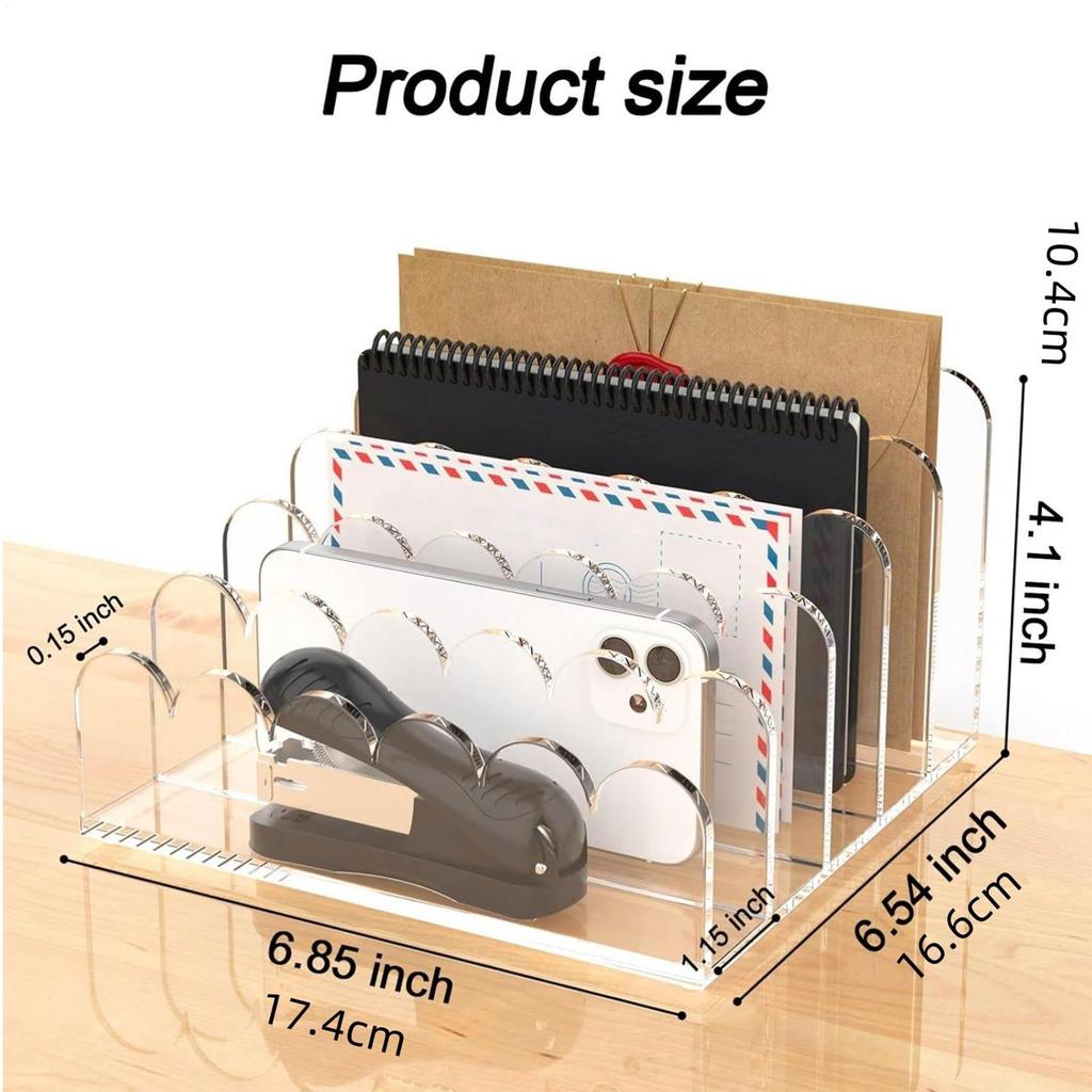 Acrylic Mail Holder 5 Compartments Clear Envelope Organizer Vertical Mail Storage Rack Multifunctional for Envelope Letter