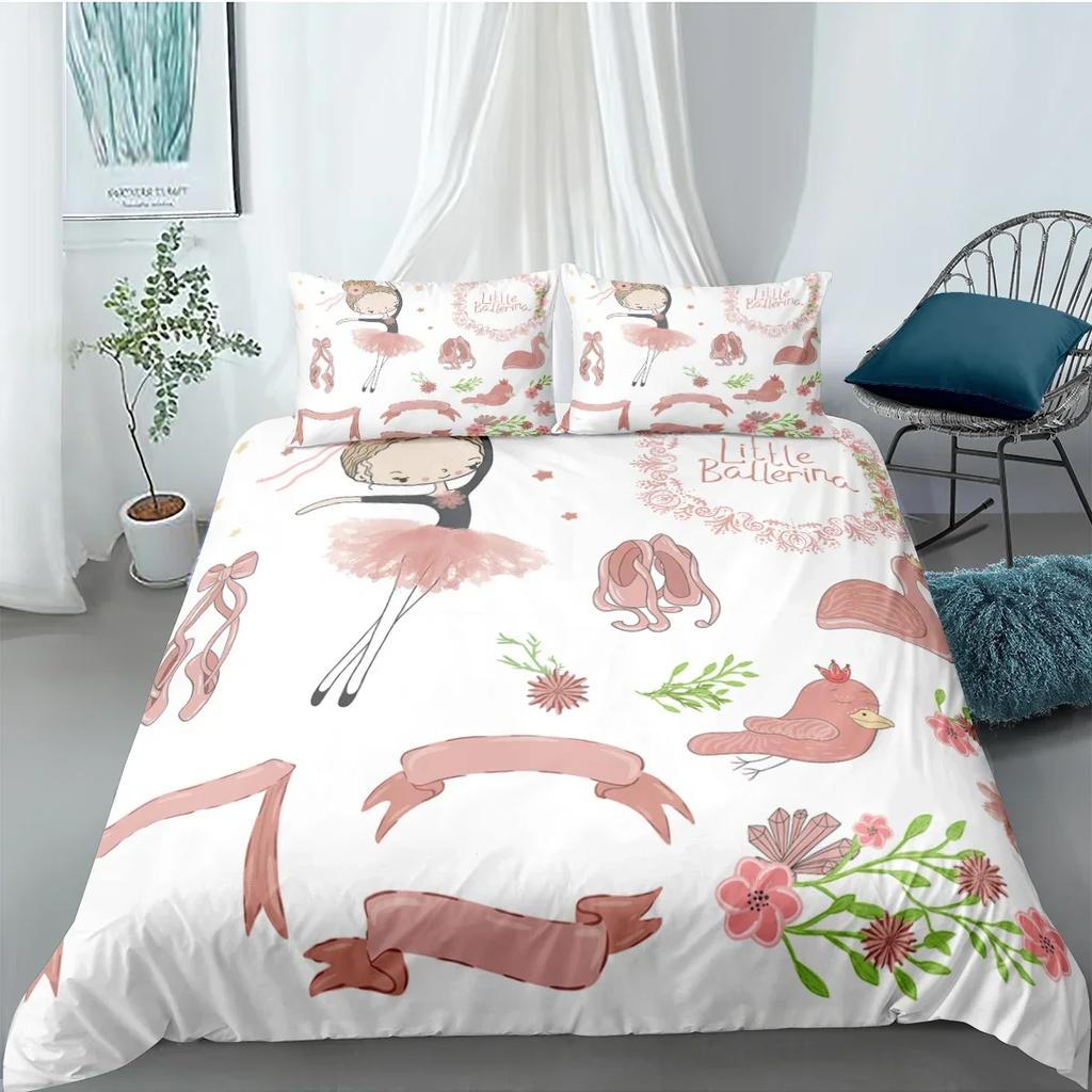 Dancing Girl Ballet Girls Comfortable Duvet Quilt Cover Pillowcase Bedding Set Children Bedroom Decoration Home Textile