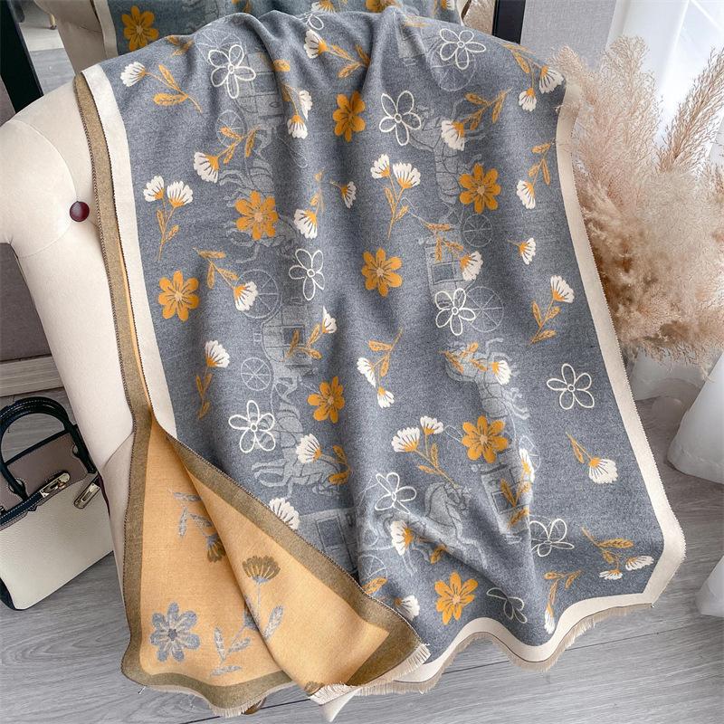 2024 Autumn/Winter New Color Blocked Imitation Cashmere Women'S Tassel Shawl Thickened Warm Double Sided Jacquard Wool Scarf