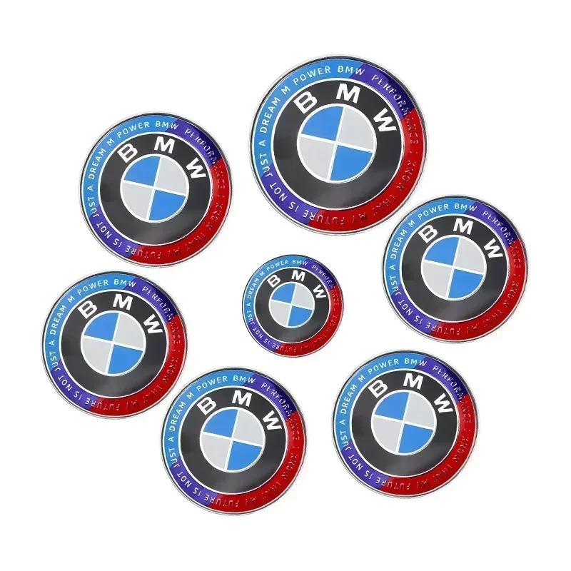 BAAP1 7pcs Front Hood Emblem Car 50th Anniversary Logo 82mm+Rear Badge 74mm+Wheel Hub Cap 68mm Decoration Cover Styling for BMW M