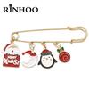 Rinhoo Merry Christmas Big Needle Brooch For Women Cute Enamel Santa Claus Moon Xmas Tree Snowflake Lapel Pins New Year Jewelry