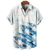 Men's Hawaiian Shirts 3D Print Fish Graphics Fashion Button Short Sleeve Lapel Streetwear Hawaiian Blouse Shirts for Men Summer