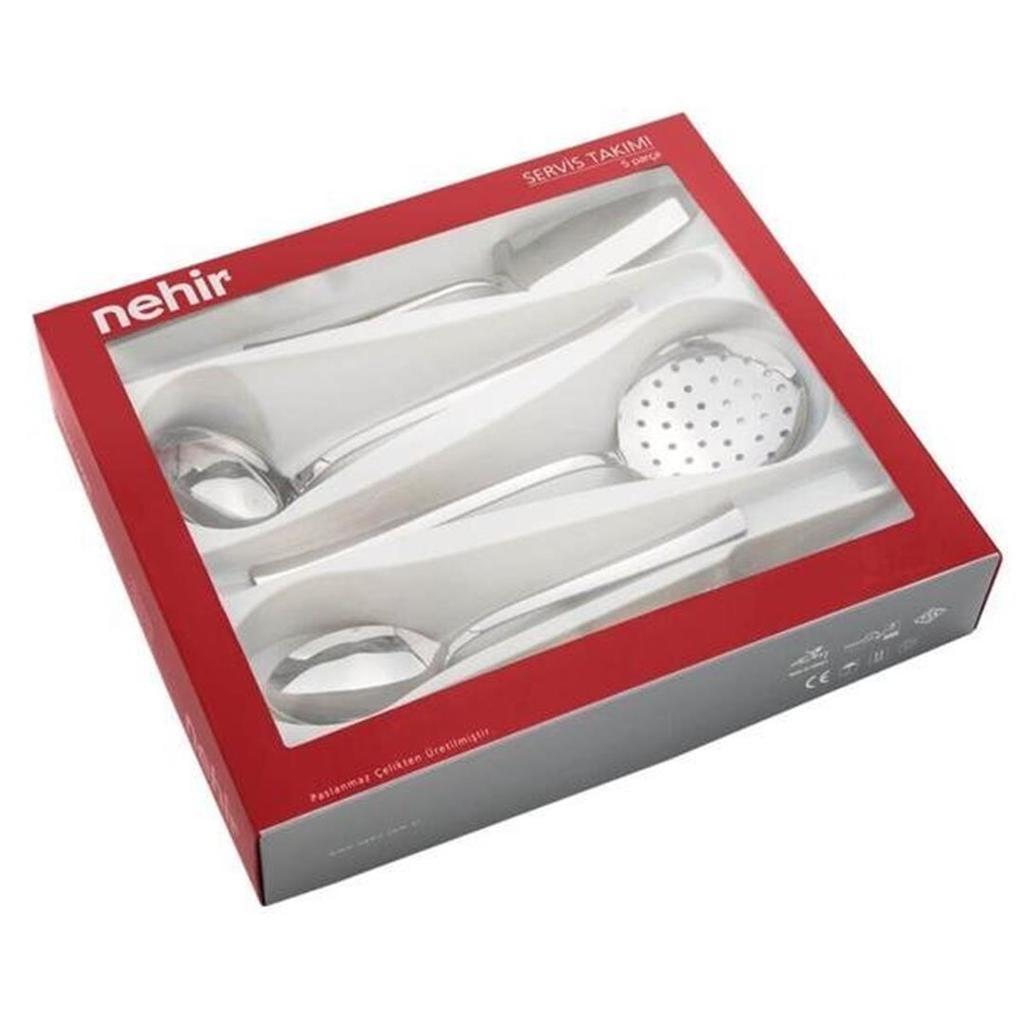 Nehir Deniz 5 Piece Steel Serving Set Gray