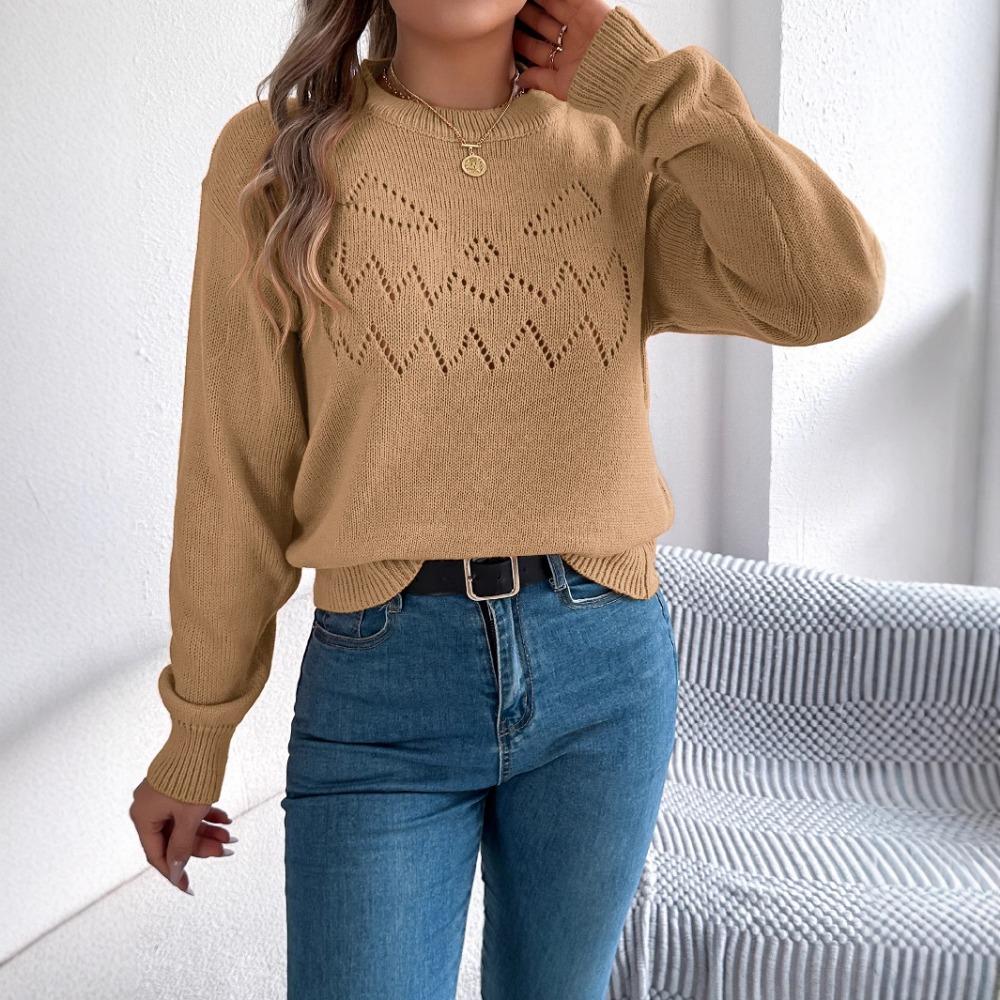 Женский вязаный свитер - Однотонный пуловер с рукавами-фонариками на шнуровке, Хэллоуин, женский топ