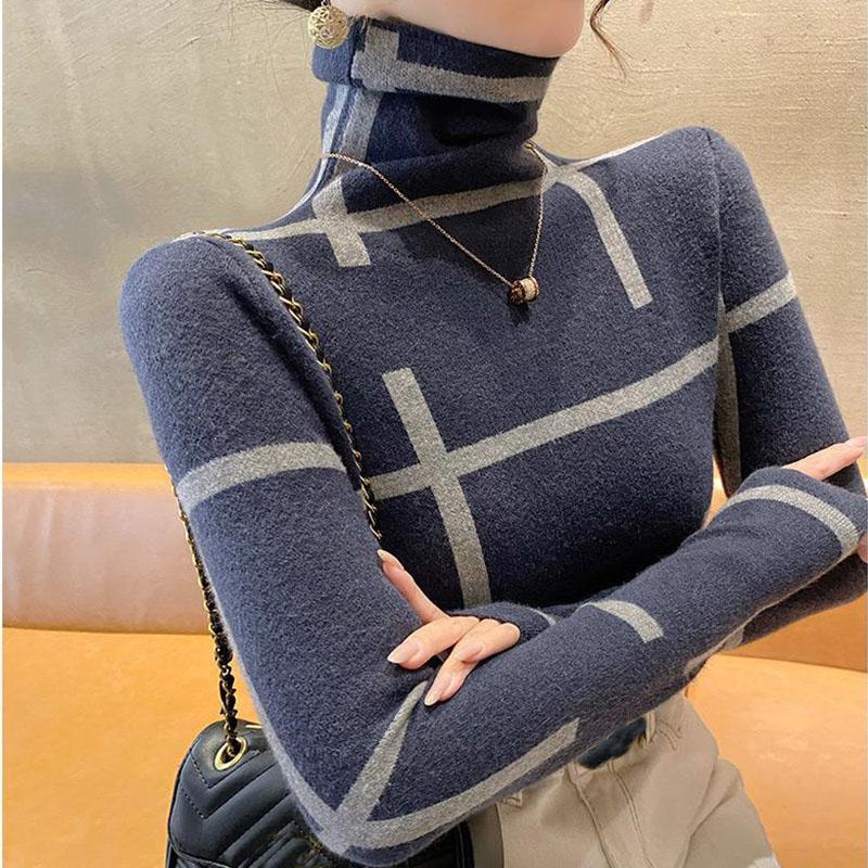 Высокий воротник свитер женский базовая рубашка осень и зима модный новый пуловер вязаный свитер женский внутренний топ