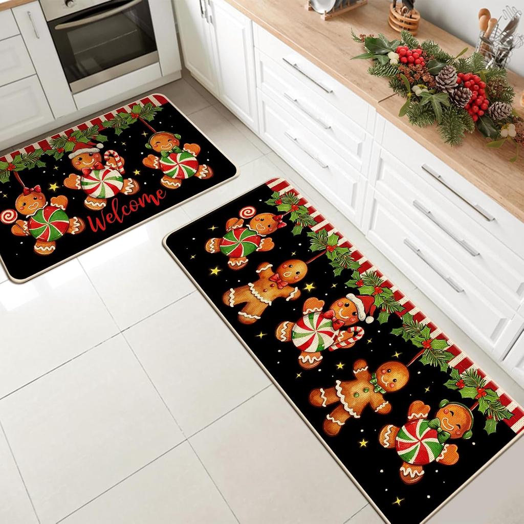 Vikama1/2Pcs Christmas Kitchen Floor Mat Home Decor Bedroom Living Room Balcony Strip Carpet Fun Indoor Outdoor Welcome Mat