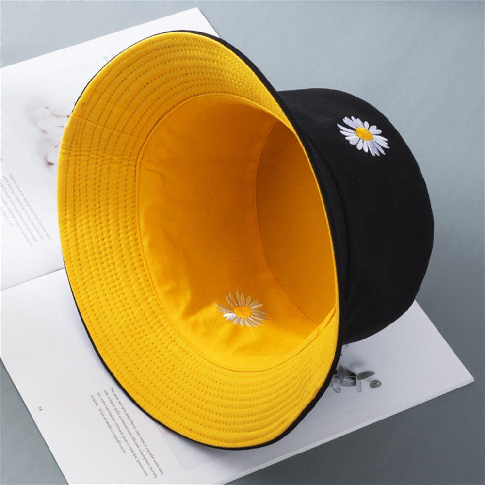 Women Men Casual Outdoor Sunscreen Sun Hat Double-Sided Bucket Hat Daisies Fisherman Cap Foldable