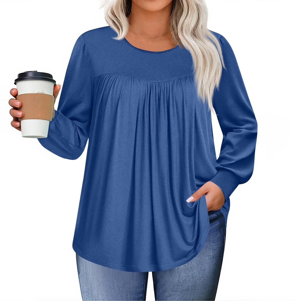 Женские топы больших размеров, рубашки с длинным рукавом, туника с круглым вырезом, повседневная свободная блузка L-5X