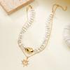 Vintage Double Layer Sun Star Pendant Necklaces for Women Baroque Imitation Pearl Layered Choker Boho Party Friendship Jewelry