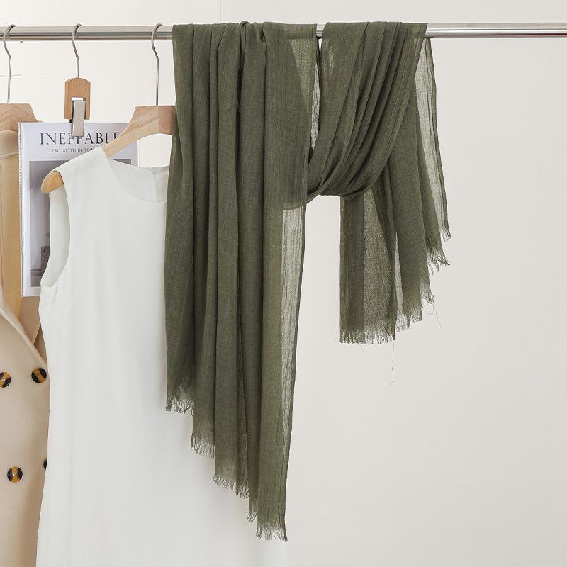 Однотонный тонкий шарф Женская солнцезащитная шаль Однотонный простой Имитация хлопка и льна Шелковый шарф Пряжа высокого класса