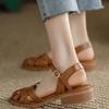 Женские сандалии Модные повседневные кожаные сандалии 2025 Лето Полые сандалии Женские сандалии на плоской подошве С открытым носком Пляжные сандалии Сандалии Женские