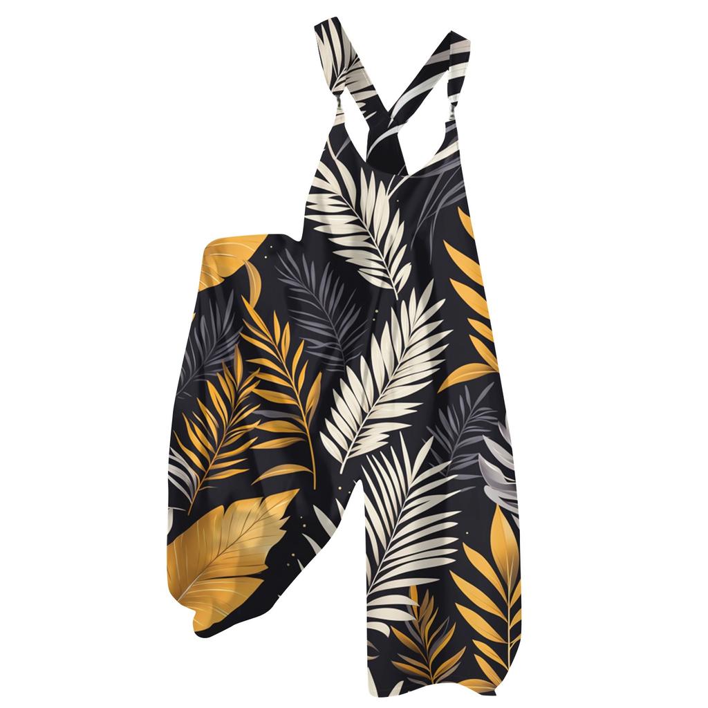 Women's Summer Overalls Floral Print Vintage Jumpsuit (Non-Adjustable Straps)